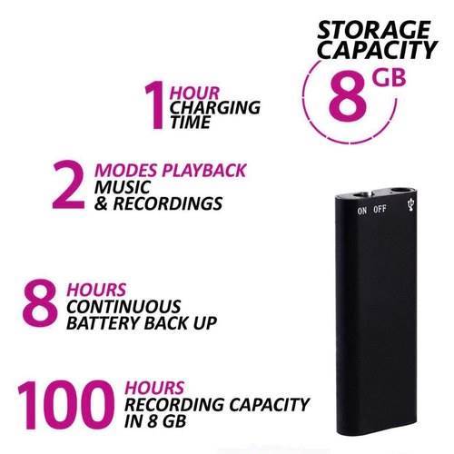 SAFETYNET Three-in-one Digital Voice Recorder Mini Audio Dictaphone 8GB Memory Multi-Function USB2.0 MP3 player USB Flash Disk Drive