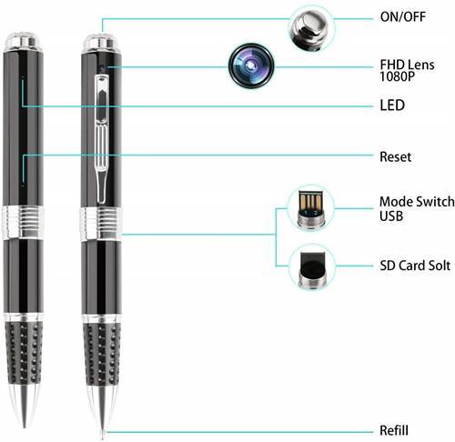 SAFETYNET HD Pen Camera with 1920px HD Video Audio Recording 12 Mega Pixel Lens for Long Time Recording Pen Camera Hidden No Light Flashes While Recording Camera for Shop/Meeting