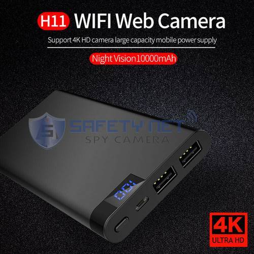 SAFETYNET  4K WiFi Power Bank IP Camera H11 HD 1080P Night Vision Mobile Power Bank Video Recorder Wireless Security Surveillance Battery Mini DVR