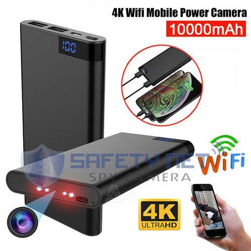 SAFETYNET  4K WiFi Power Bank IP Camera H11 HD 1080P Night Vision Mobile Power Bank Video Recorder Wireless Security Surveillance Battery Mini DVR