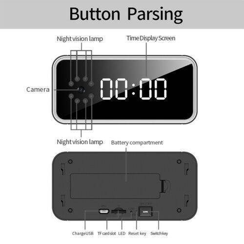 SAFETYNET H13 WiFi network Electronic clock camera 4K Ultra-HD 1080P Night vision mirror clock mini camera digital video recorder home security camera