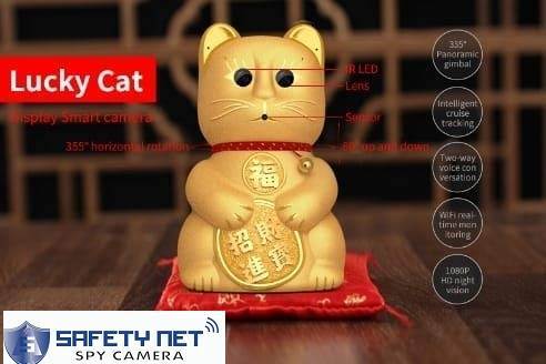 SAFETYNET 4K Hidden WiFi Lucky Cat Wireless Camera, Spy Camera HD Audio Video Recording with Remote View, Motion Detection, Night Vision, 355 Degree Rotation, Auto Tracking, Mini Cam for Home Office Nanny Cam