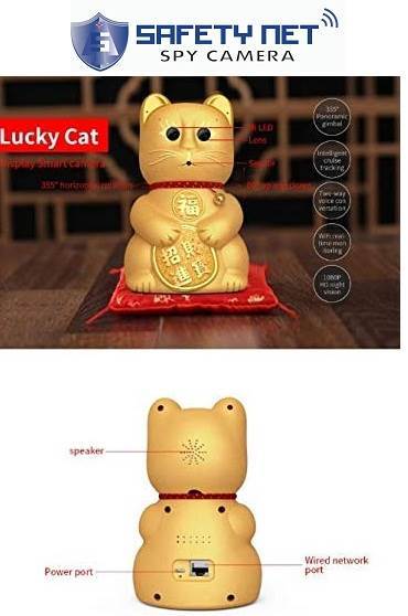 SAFETYNET 4K Hidden WiFi Lucky Cat Wireless Camera, Spy Camera HD Audio Video Recording with Remote View, Motion Detection, Night Vision, 355 Degree Rotation, Auto Tracking, Mini Cam for Home Office Nanny Cam