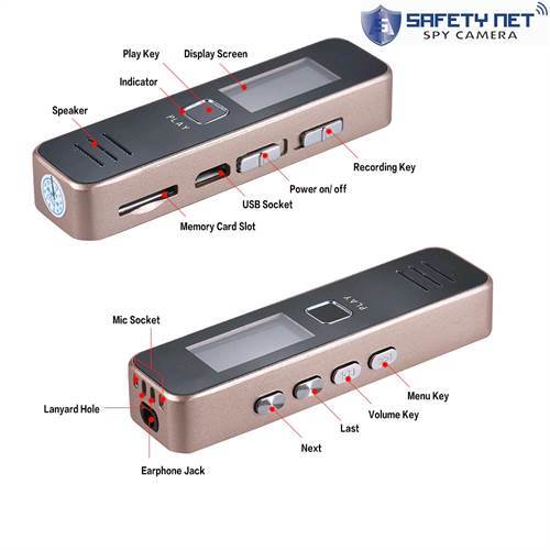 SAFETYNET Digital Voice Recorder MP3 Player Mini Voice Recorder Support 32GB TF Card Professional Dictaphone 20-hour Recording Time
