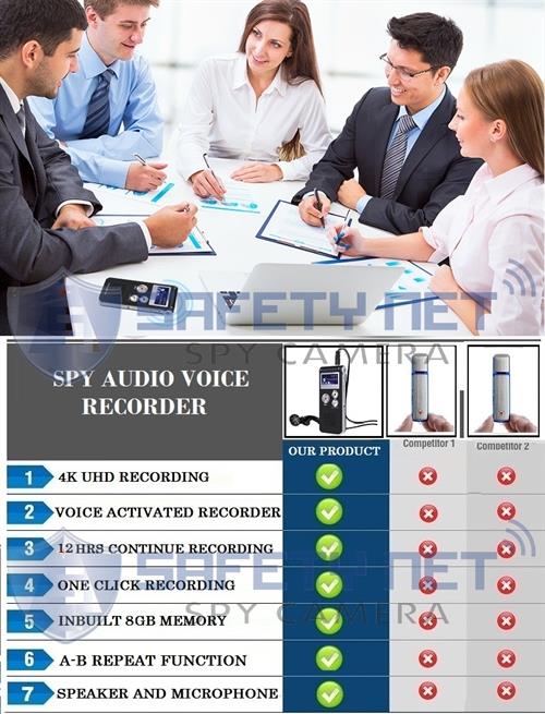 SPYTECTIFY Digital Voice Recorder 8GB, Audio Voice Activated MP3 Player with Android USB Port, Multi-Function Voice Recorder with Built-in Speaker, Including Cable and Headphones-Black-Silver