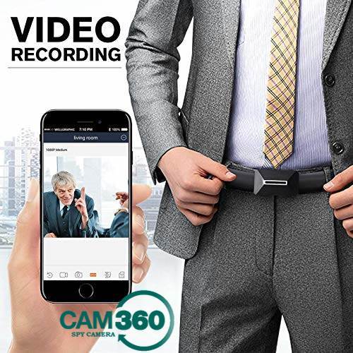 CAM 360 1080P HD Wearable Wireless Wi-Fi Leather Belt Small Hidden Camera Nanny with Motion Detection 1080P Spy Video Camera Recorder with Playback-in Home or Indoor/Outdoor Use