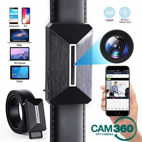 CAM 360 1080P HD Wearable Wireless Wi-Fi Leather Belt Small Hidden Camera Nanny with Motion Detection 1080P Spy Video Camera Recorder with Playback-in Home or Indoor/Outdoor Use