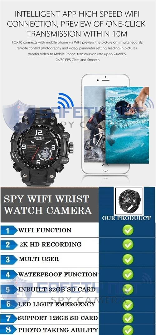 SAFETYNET 4K Watch Camera WiFi Waterproof Wrist Watch DVR Wristwatch Motion Detection Video Recorder Wearable LED Light Mini Sport Camera