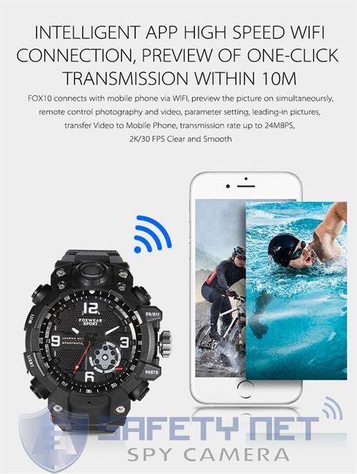 SAFETYNET 4K Watch Camera WiFi Waterproof Wrist Watch DVR Wristwatch Motion Detection Video Recorder Wearable LED Light Mini Sport Camera