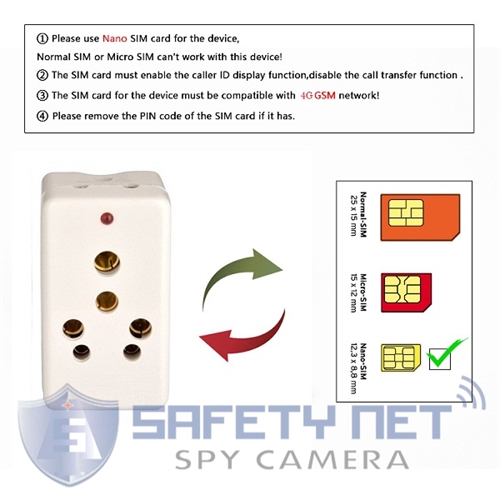 SAFETYNET Spy New 3 Pin Plug GSM Listen Audio Detect and Receiver 4G Sim Card Ear Bug Phone Auto Calling Voice Activate Listening GSM Real Time Listen Audio Device