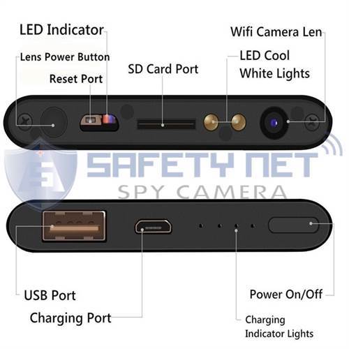SAFETYNET Hd 1080p Super Thin Portable Hidden Spy Camera Power Bank P2p Wireless Wifi Digital Video Recorder For Ios Android App Remote View Covert Camera Covert ...